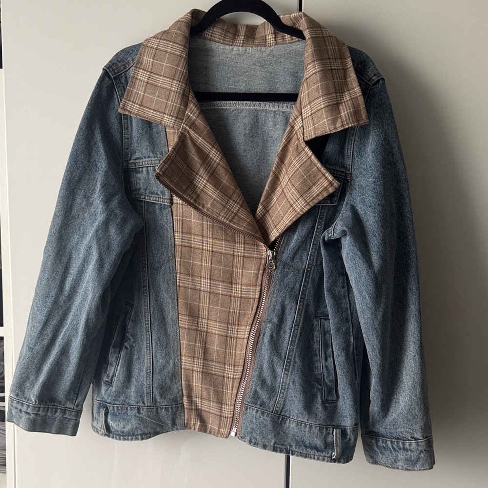Plaid flannel and Denim Jacket medium